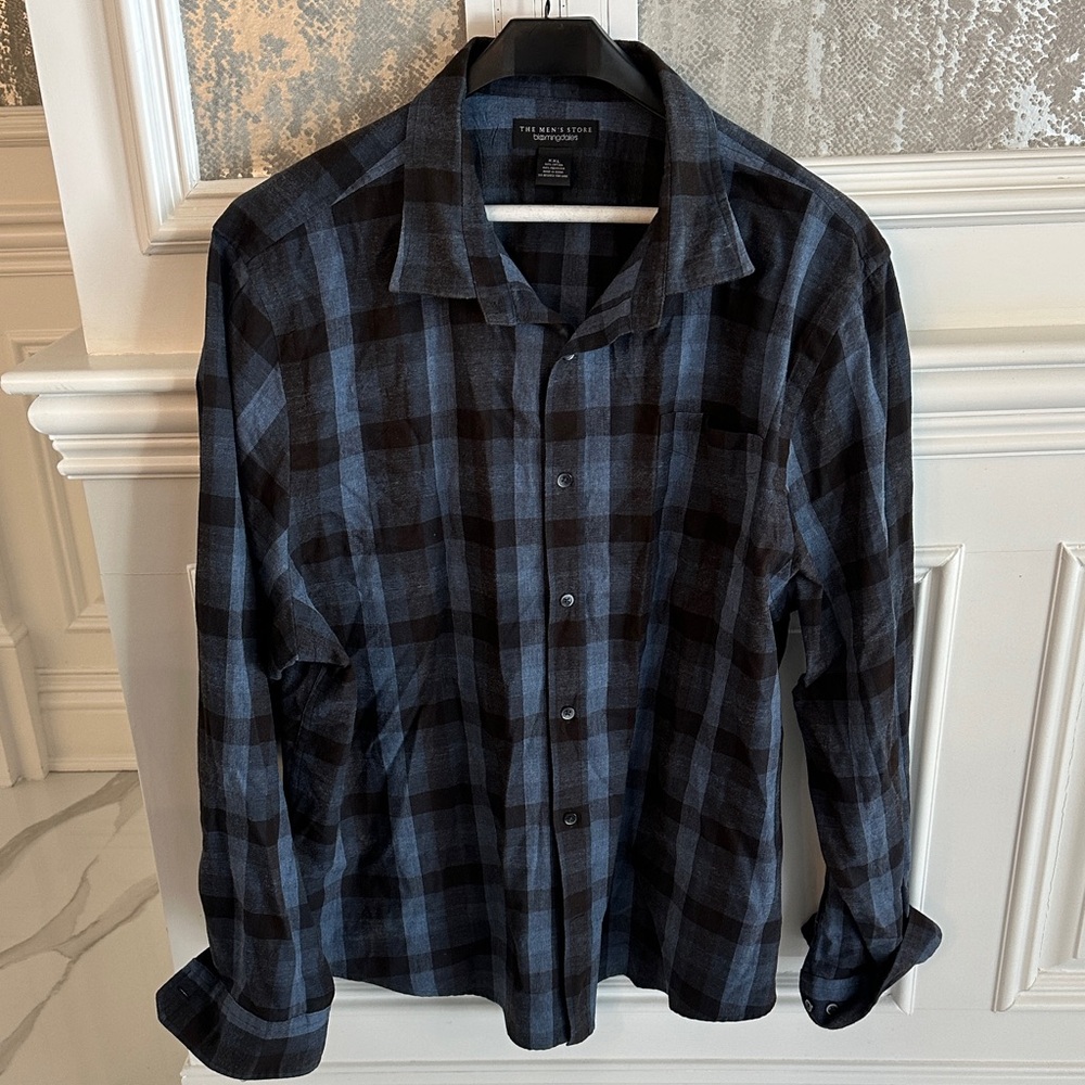 The Men's Store Bloomingdale’s Navy and Black Checkered Shirt